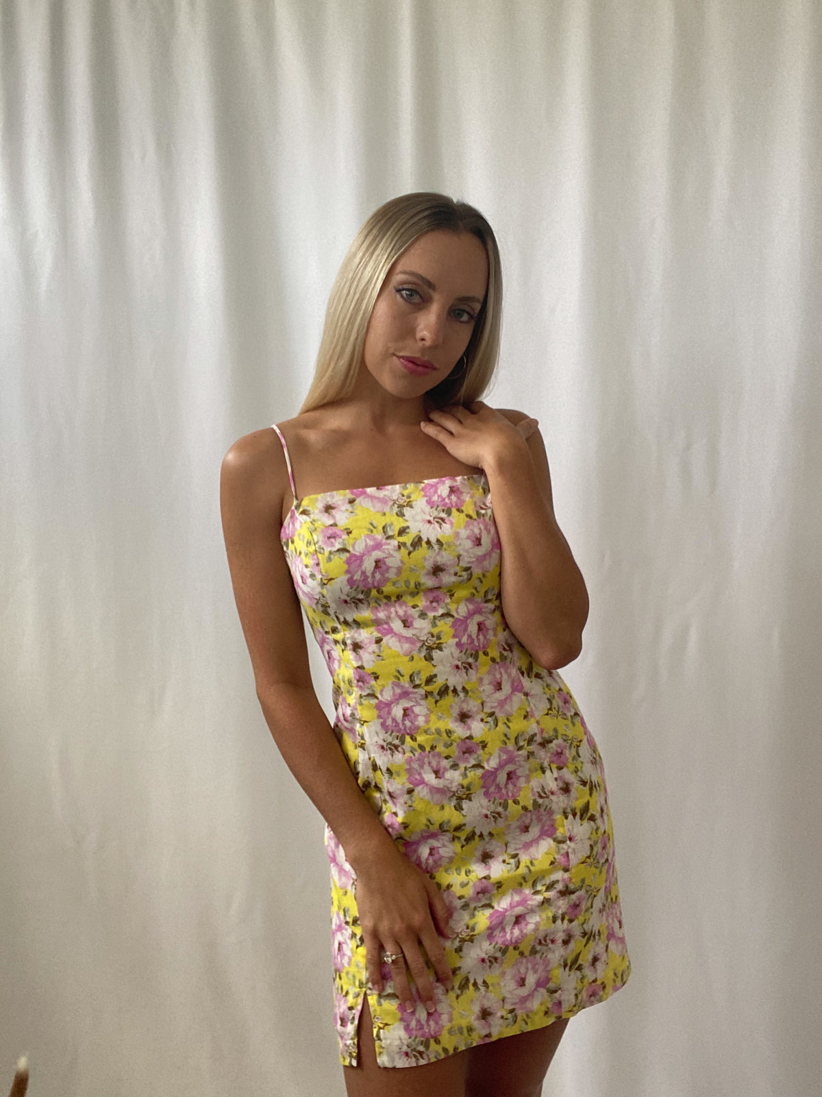 honey pink floral print mini dress Summer Floral Mini Dress