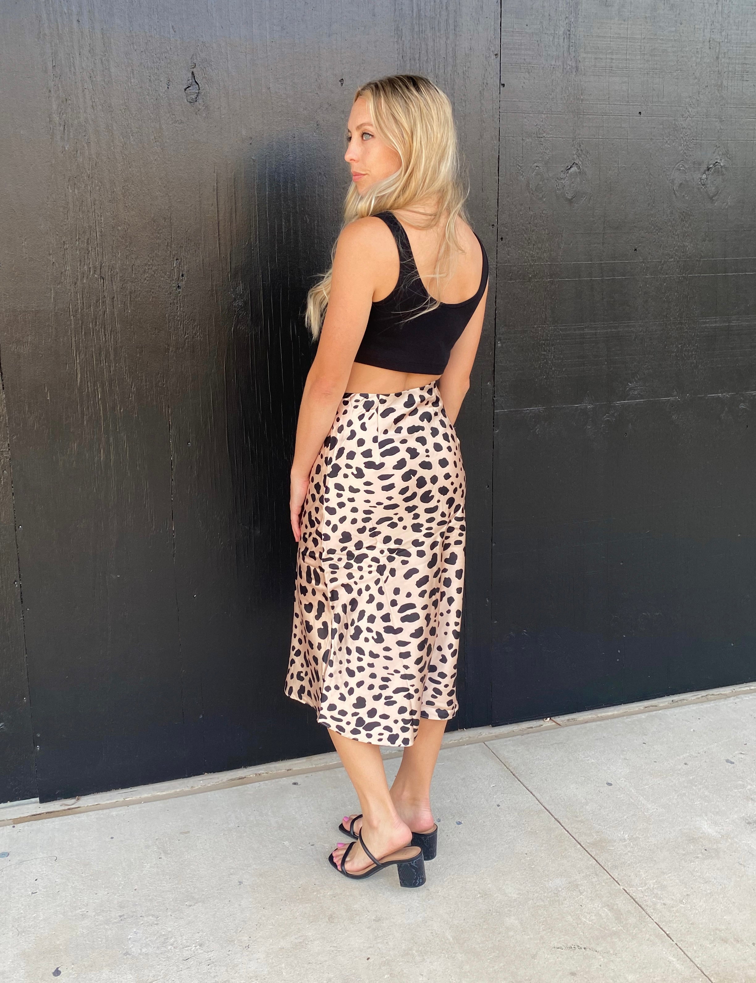 Leopard Satin Midi Skirt