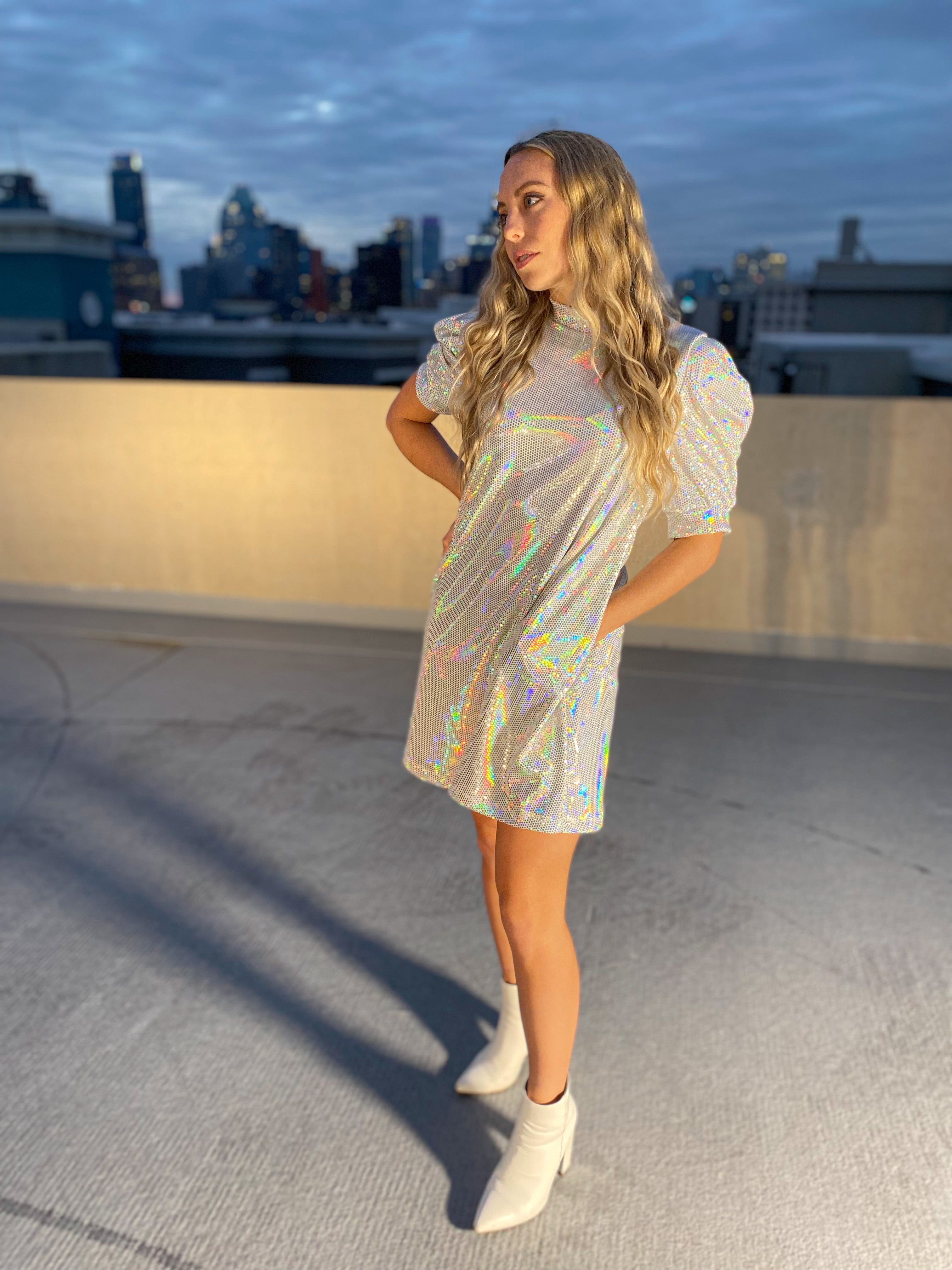 Iridescent Puff Sleeve Dress