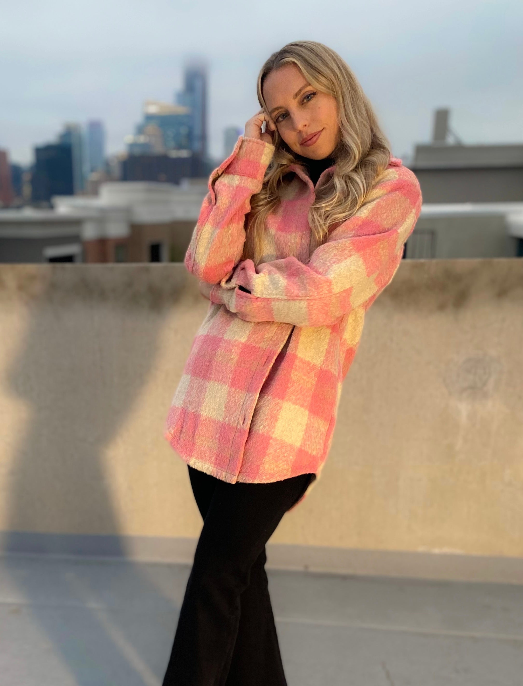 Pink Plaid Oversized Jacket