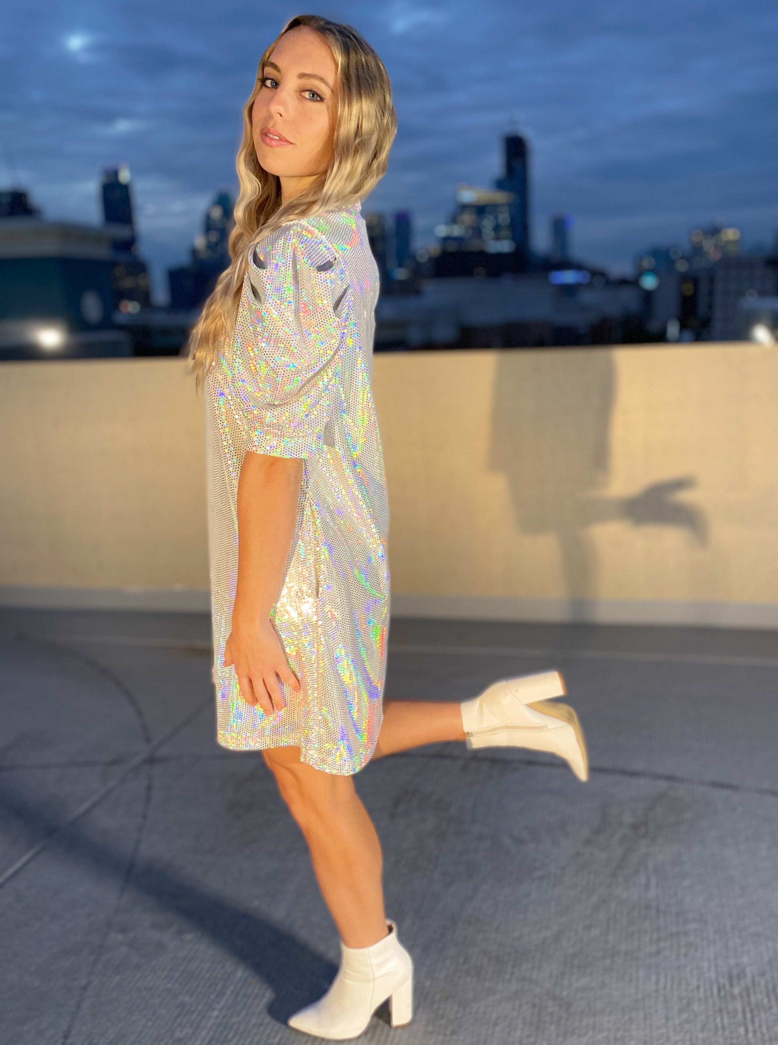 Iridescent Puff Sleeve Dress