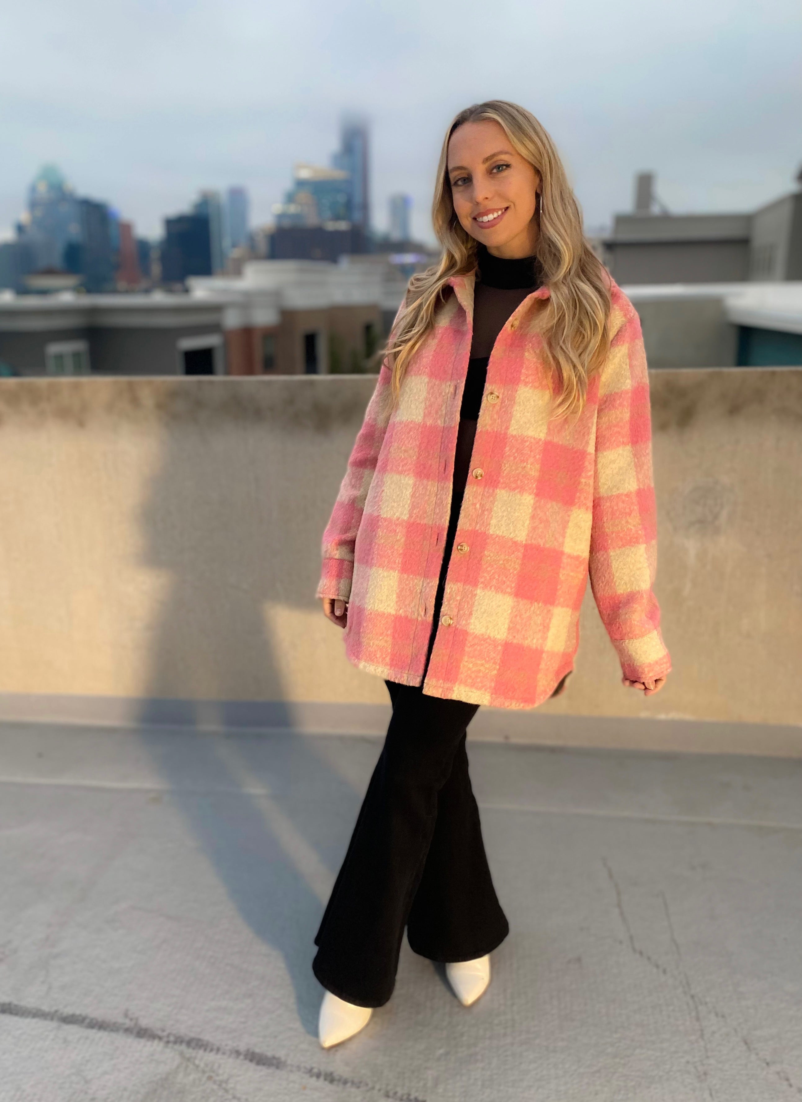 Pink Plaid Oversized Jacket