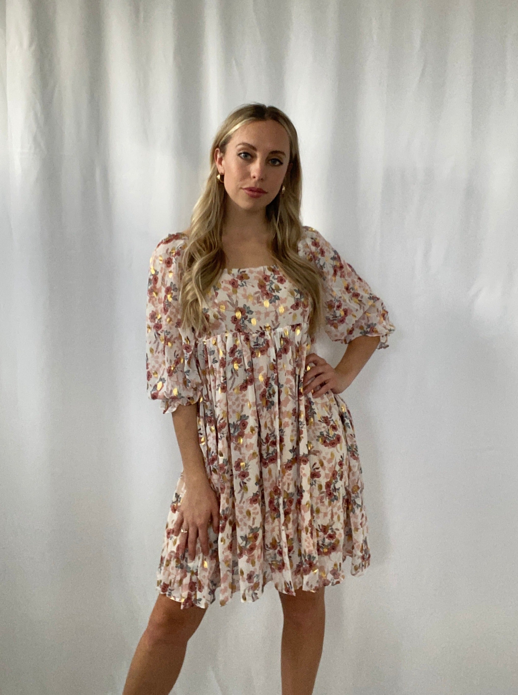 Gold Floral Babydoll Dress