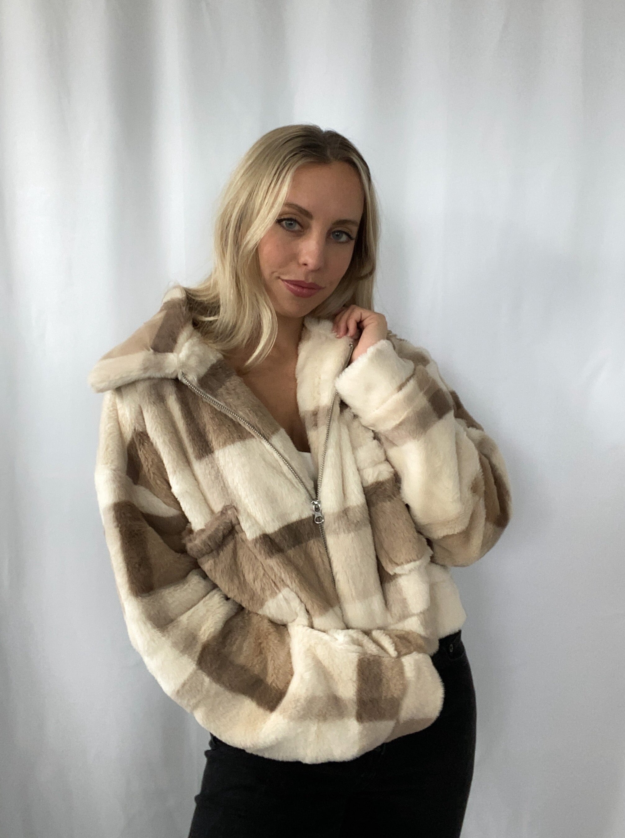 Faux Fur Plaid Jacket