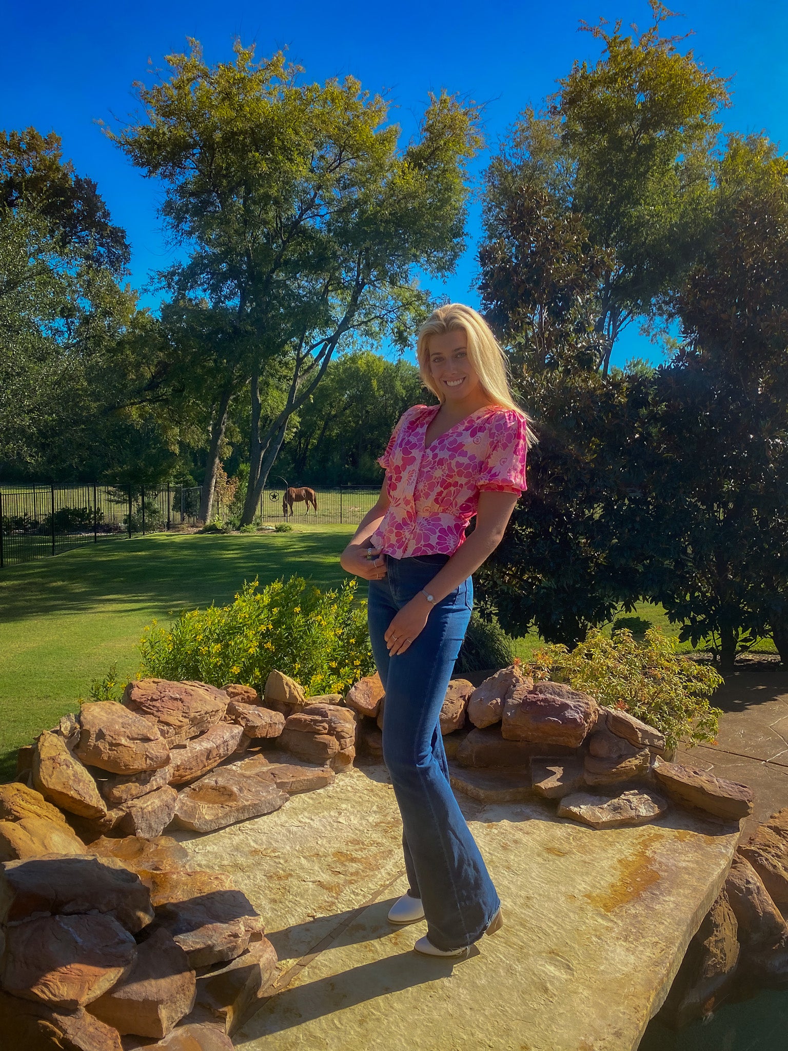 Peach Pink Floral Blouse