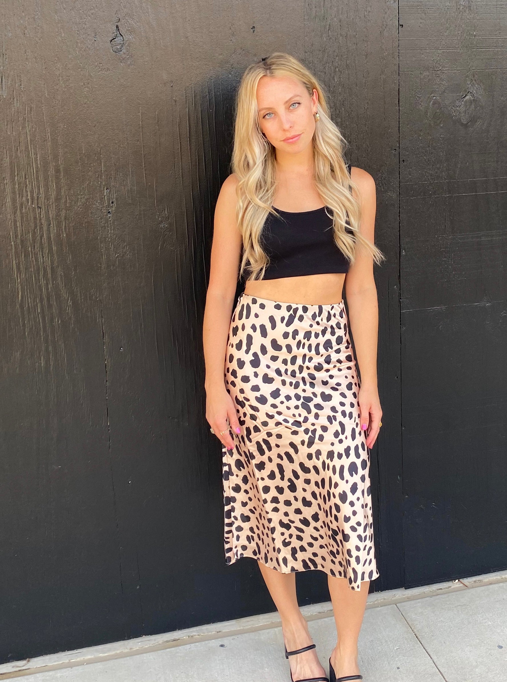 Leopard Satin Midi Skirt