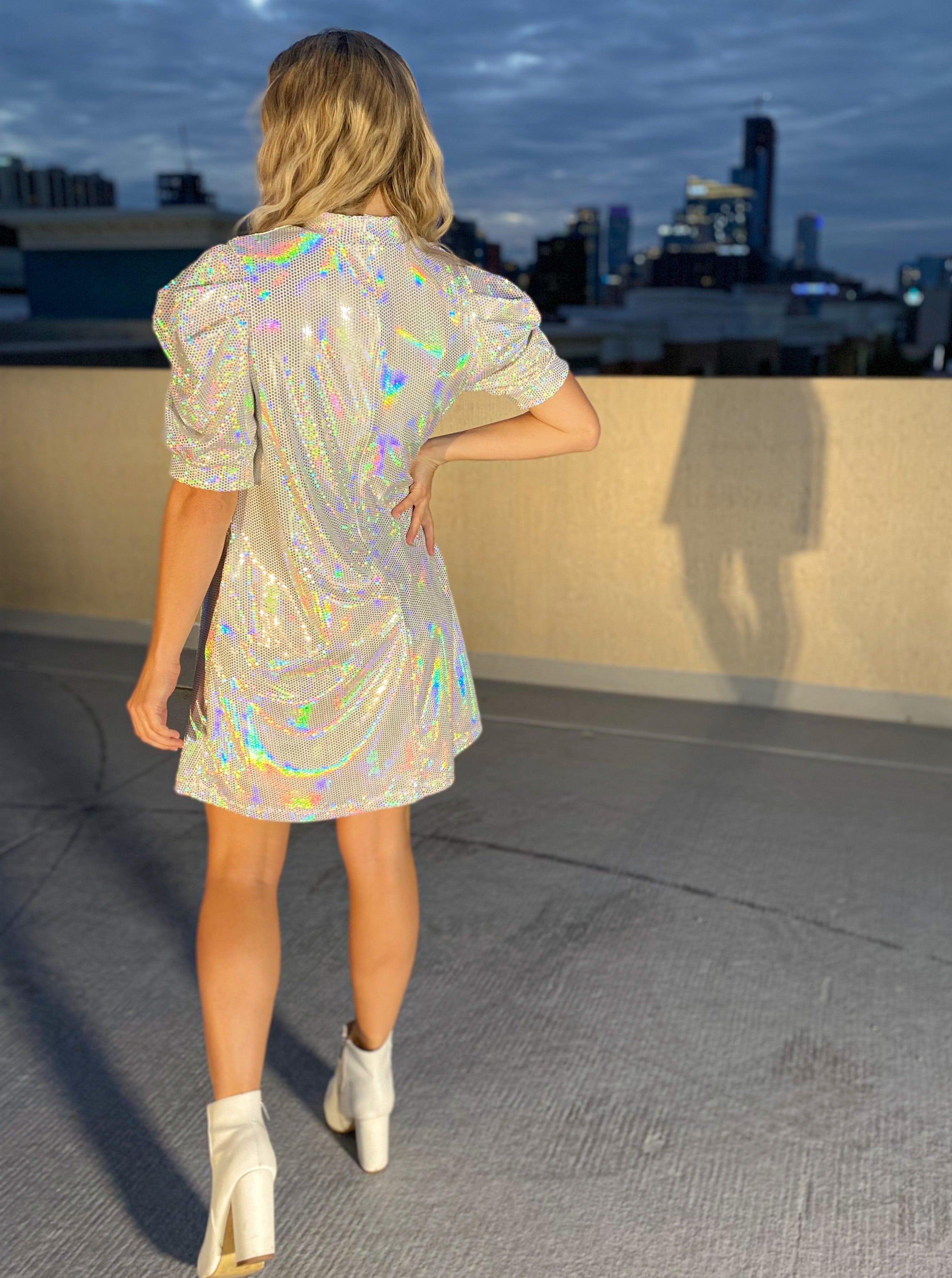 Iridescent Puff Sleeve Dress