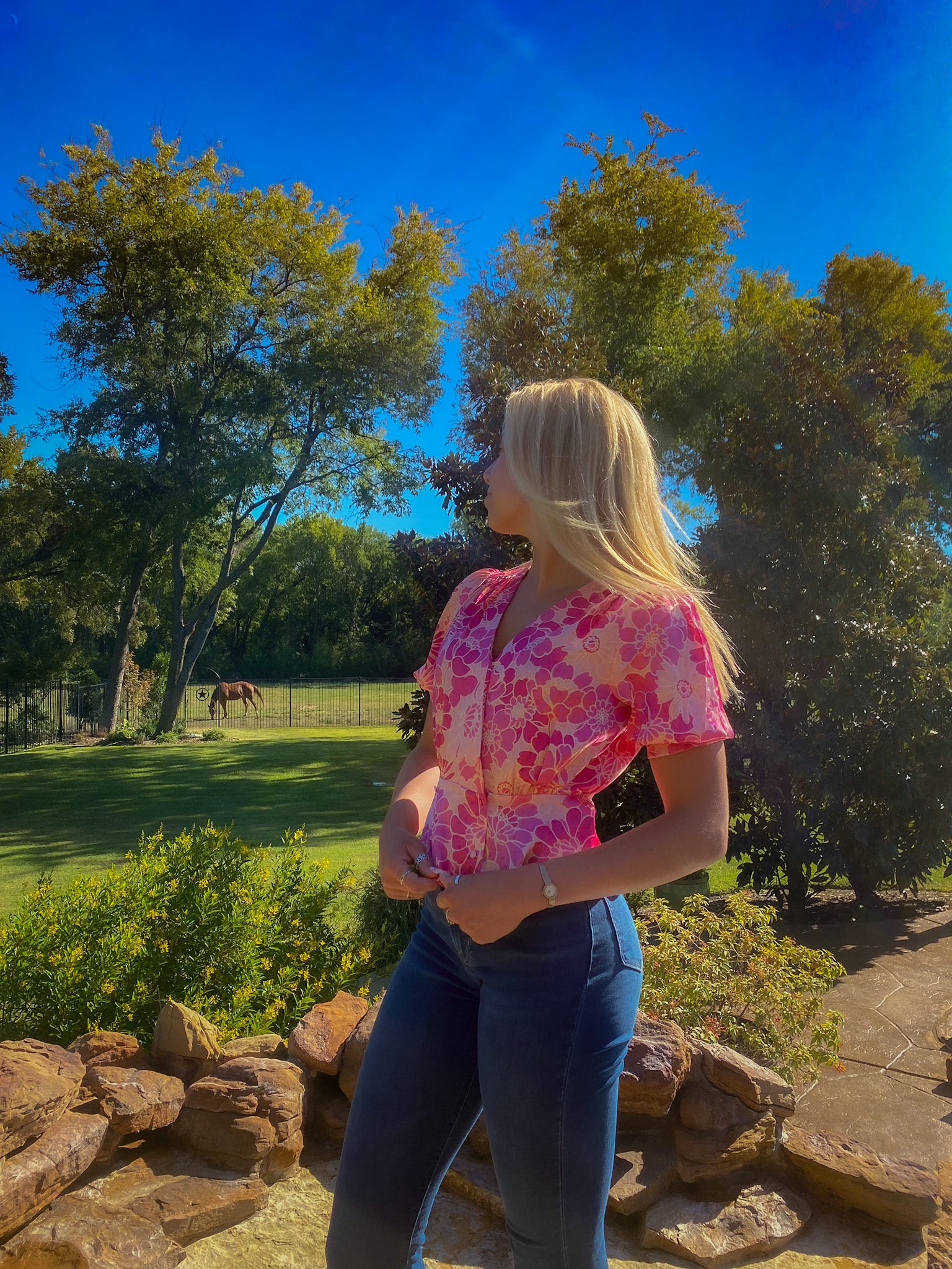 Peach Pink Floral Blouse