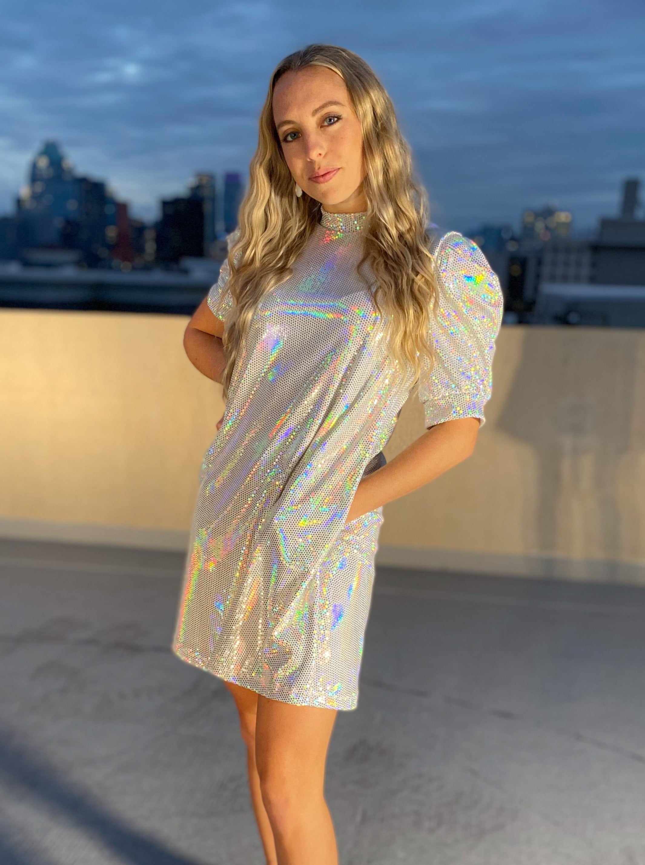 Iridescent Puff Sleeve Dress