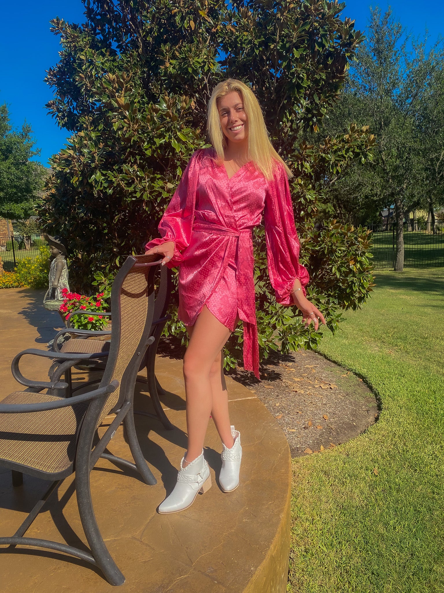 Pink Floral Polka Dotted Wrap Dress