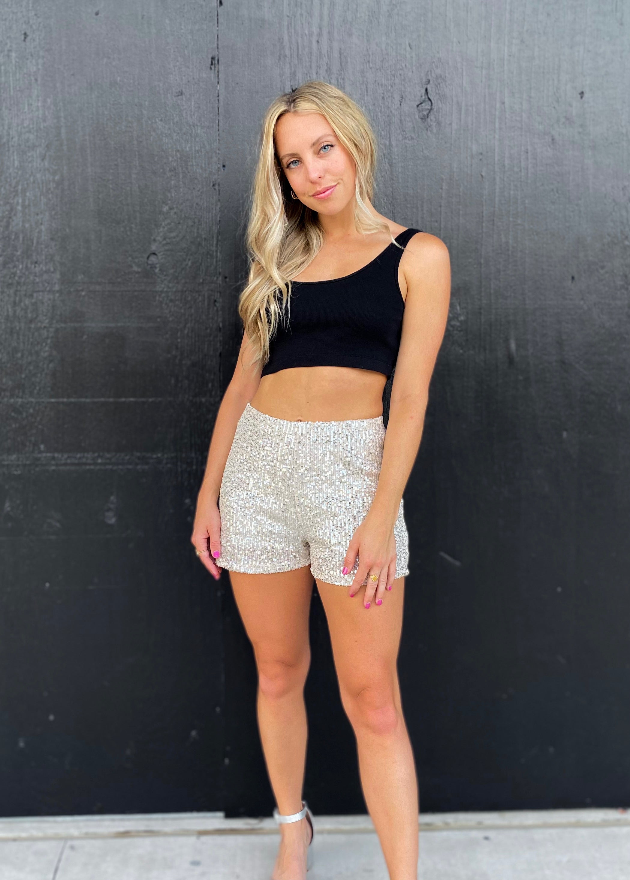 Silver Champagne Sequin Shorts