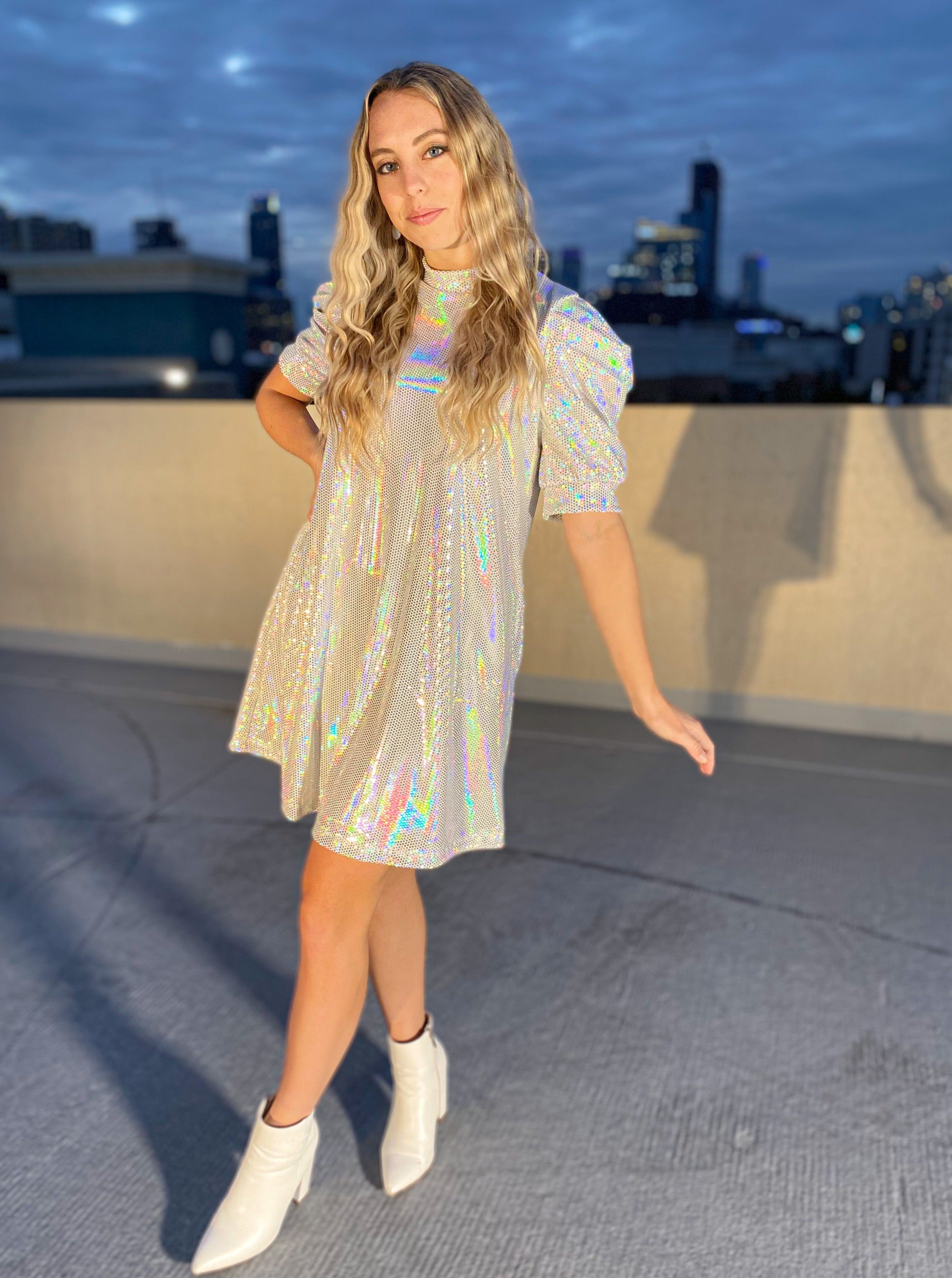 Iridescent Puff Sleeve Dress