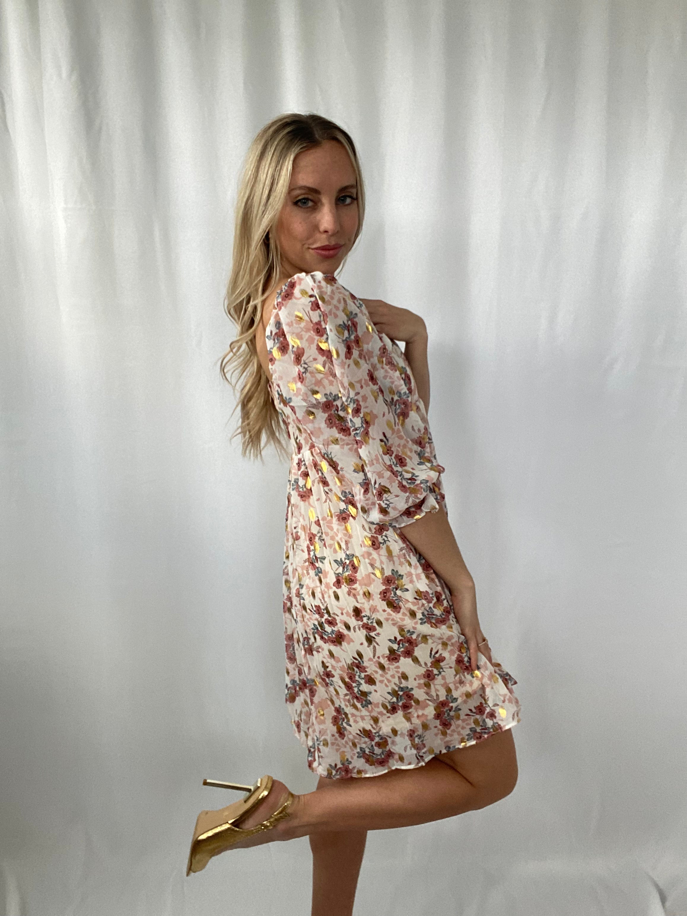 Gold Floral Babydoll Dress