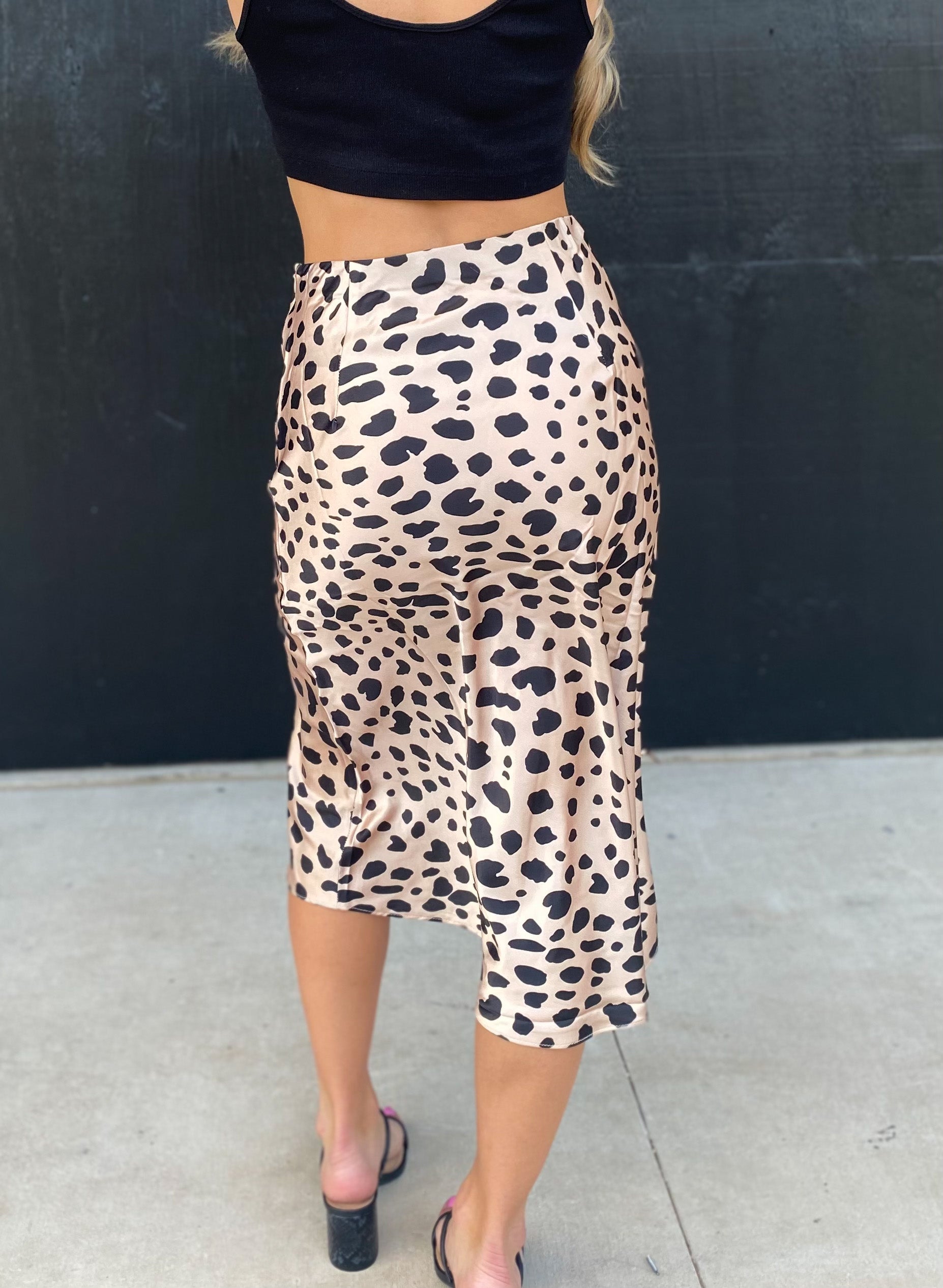 Leopard Satin Midi Skirt