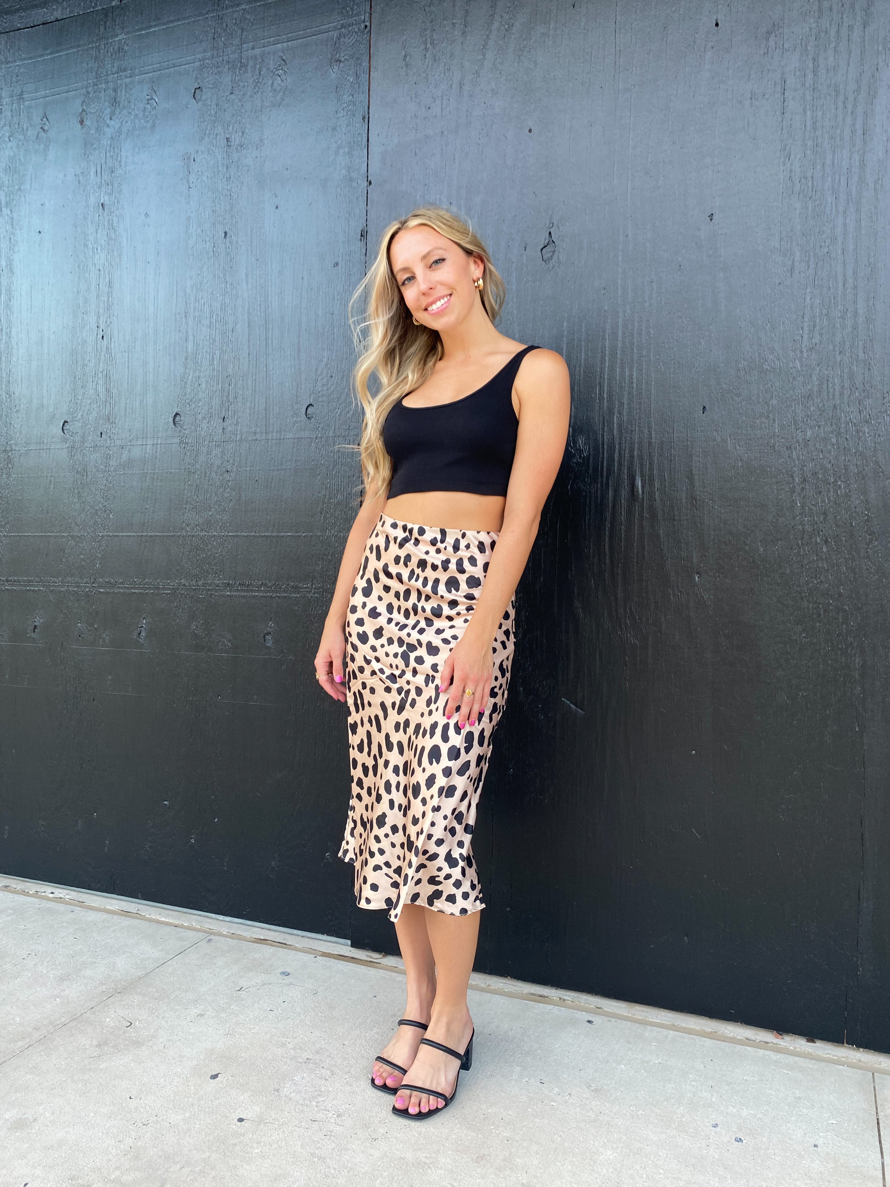 Leopard Satin Midi Skirt