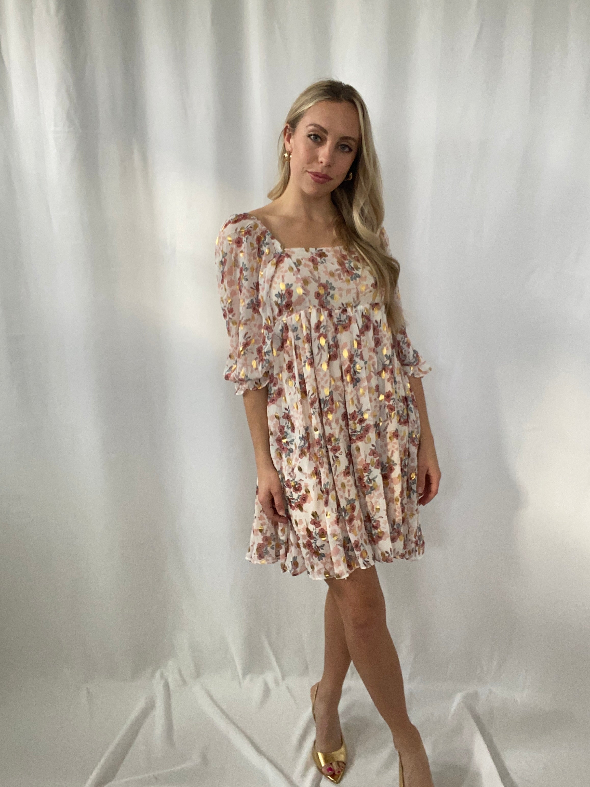 Gold Floral Babydoll Dress