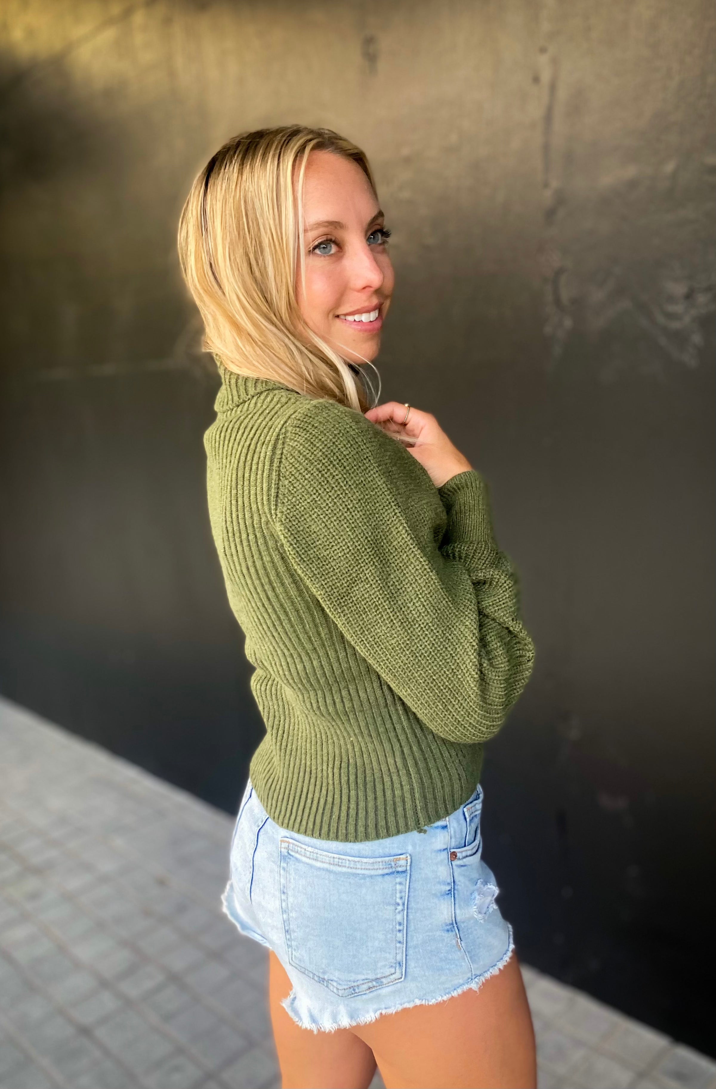 Olive Green Cutout Sweater